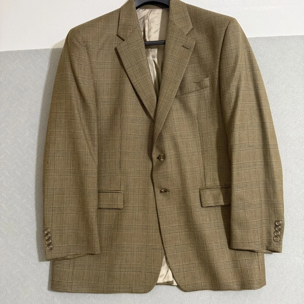 Lauren Ralph Lauren 100% Wool Glen Plaid‎ Blazer Brown Sport Coat Canada Made *